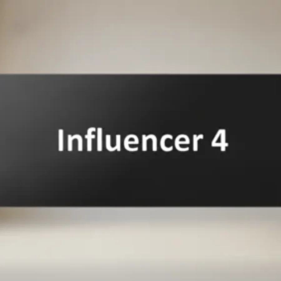 A black rectangular placeholder with rounded corners. For the page: Influencer 4. Use realistic, professional photography. Match the composition, crop, and visu