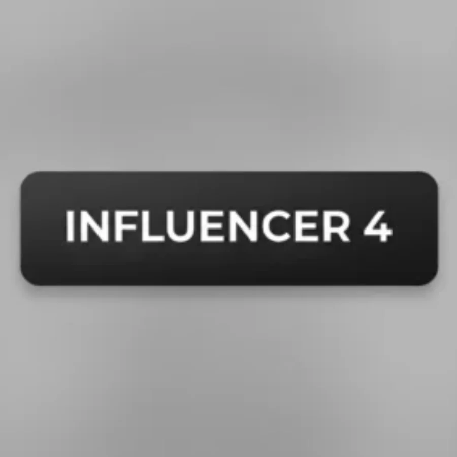 A black rectangular placeholder with rounded corners. For the page: Influencer 4. Use realistic, professional photography. Match the composition, crop, and visu